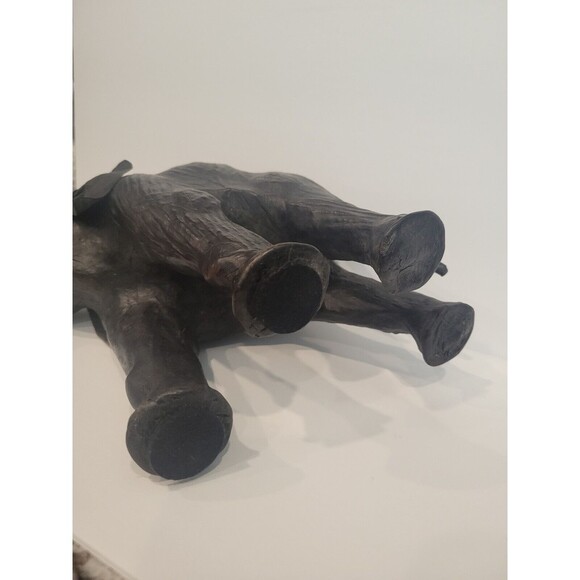 Elephant Black Leather Wrapped Vintage 13-14” Lucky Trunk Up Sculpture Statue - Picture 7 of 12